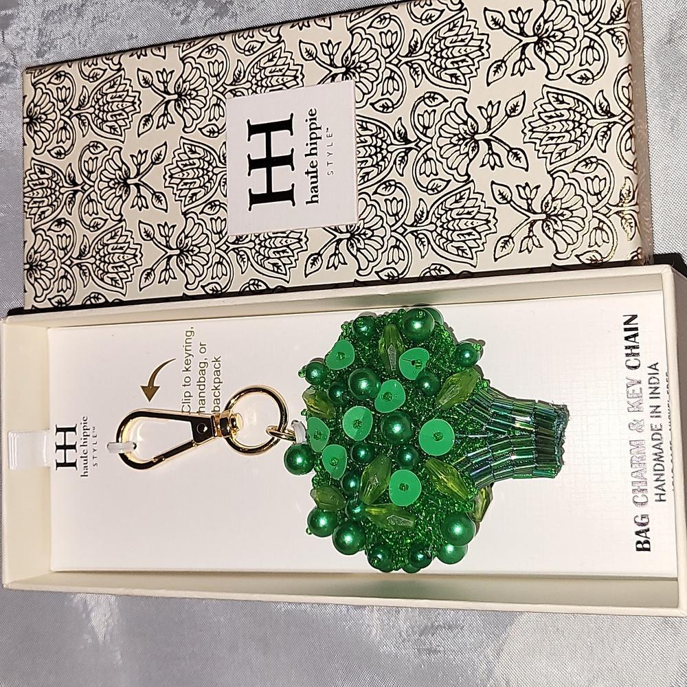 Haute Hippie Broccoli Beaded Bag Charm Keychain Fob BNIB TA Ty TL